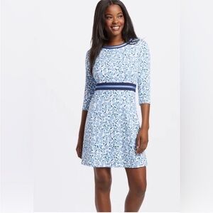Draper James Persley Ponte Dress Blue Magnolia Vines Print Size Small